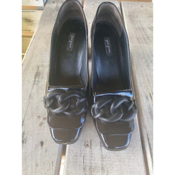 Paul Green Back Ozzie Crinkled Patent Matte Link Chain Vamp Goth Loafer Pump 6.5 - Picture 2 of 12